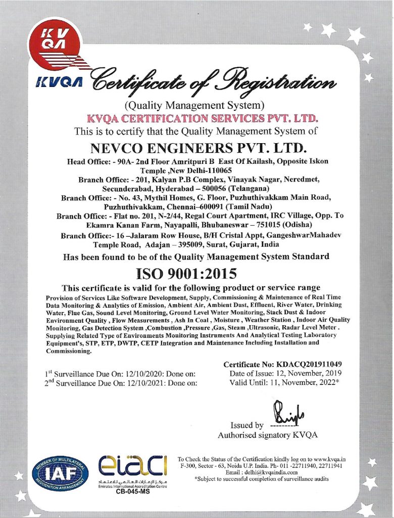 Nevco Engineers Pvt Ltd Has Been Accredited With Iso 9001: 2015 & Iso/Iec 27001:2013