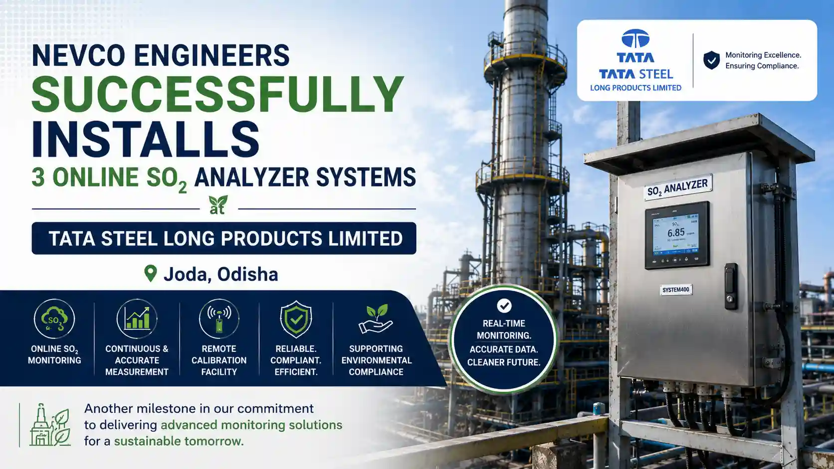NEVCO Engineers Successfully Installs 3 Online SO₂ Analyzer Systems at Tata Steel Long Products Limited, Joda, Odisha